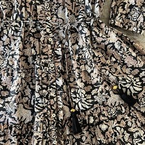 Cleobella Dress, beautiful black and cream print, with dainty ruffle details.